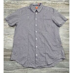 Hugo Boss Men's XL Button Up Shirt Purple/White Check Orange Label Casual Preppy